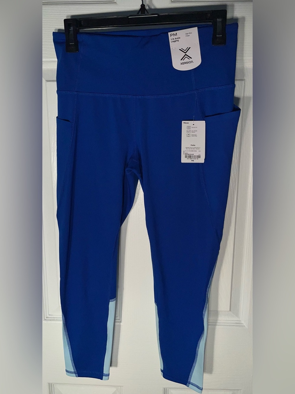 Xersion Women's High Rise Fitted 7/8 Ankle Legging Blue Quick Dri Petite Medium